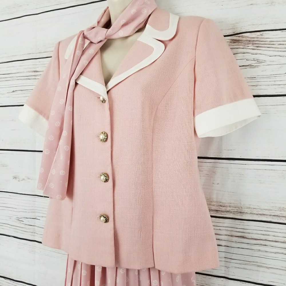 Leslie Fay | Vintage 70s 3 Piece Skirt Suit Set - Picture 2 of 8